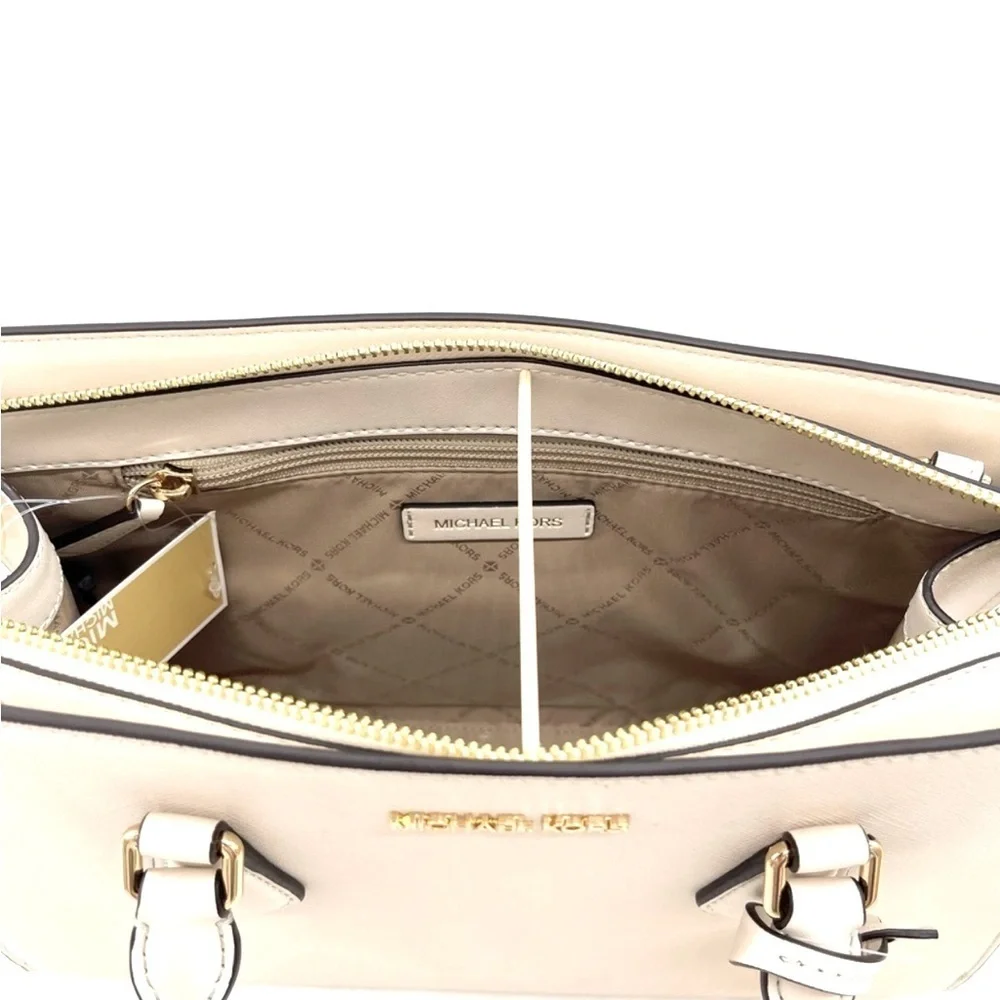 Michael Kors Sheila Medium Satchel Crossbody Bag Light Cream